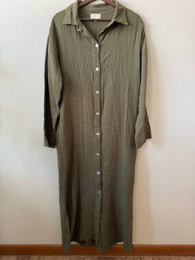 Honest Cotton Olive Green Button-Front Maxi Dress